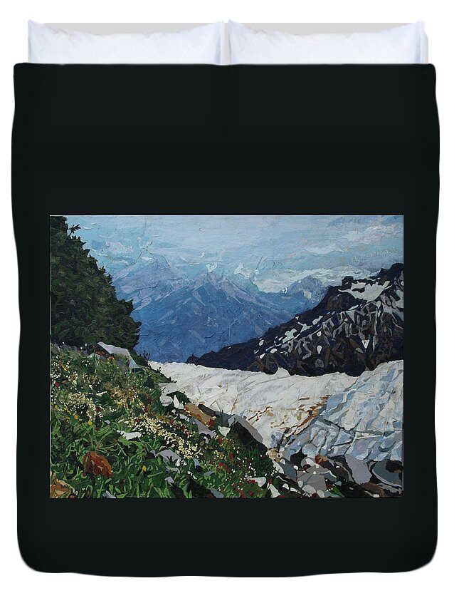 Landscape Duvet Cover featuring the painting Climbing Mount Rainier by Leah Tomaino