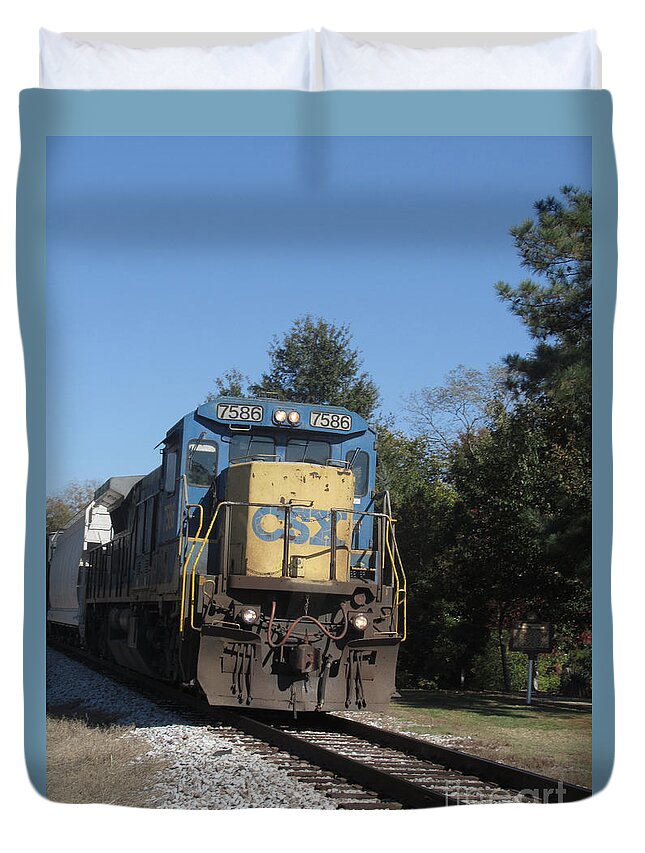 Train Duvet Cover featuring the photograph Coming Down The Track by Donna Brown