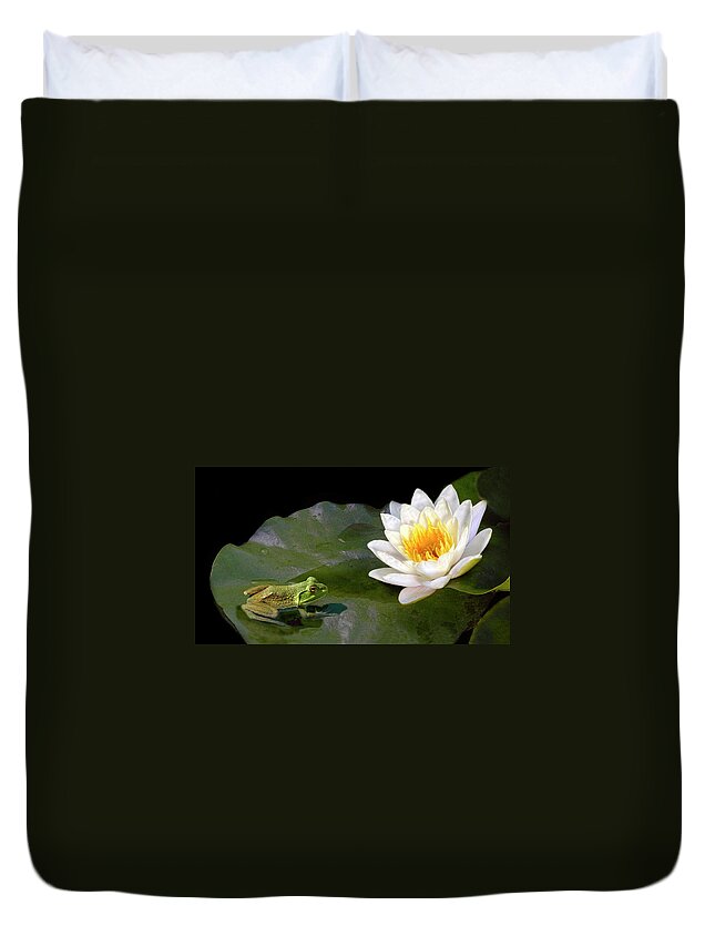 Waterlily Duvet Cover featuring the photograph Contemplating a Lily by Dave Mills
