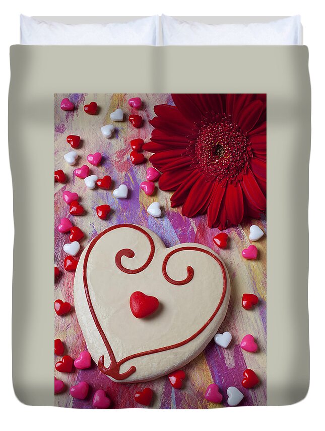 Heart Duvet Cover featuring the photograph Cookie And Candy Hearts by Garry Gay