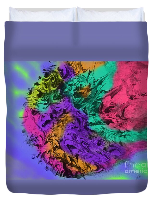 Abstract Duvet Cover featuring the painting Cosmic Comet - Abstract Art by Susan Carella