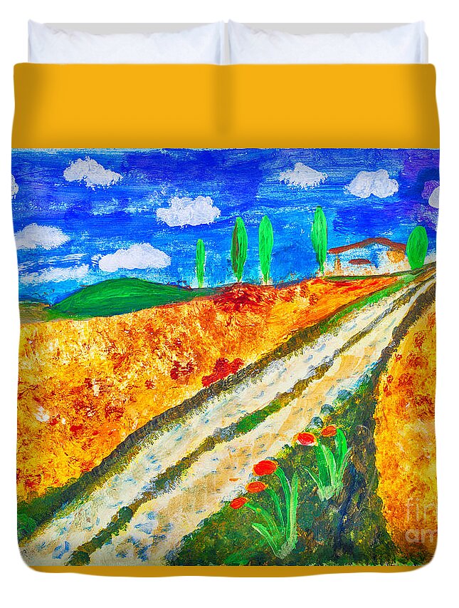 Art Duvet Cover featuring the painting Country Tracks by Simon Bratt