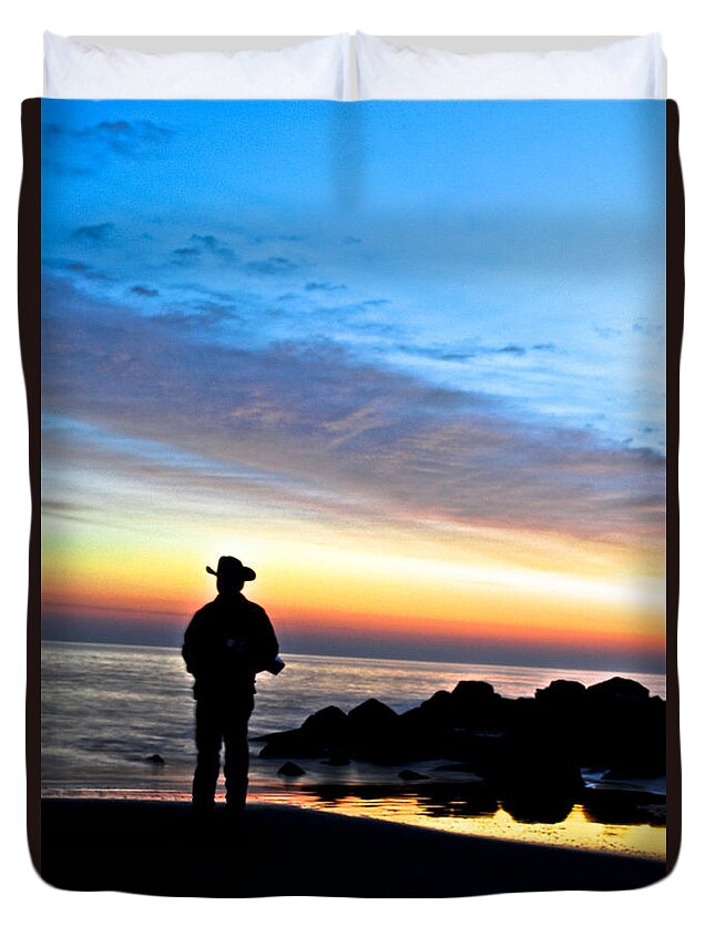 Jersey Shore Duvet Cover featuring the digital art Cowboy Sunrise by Danielle Summa