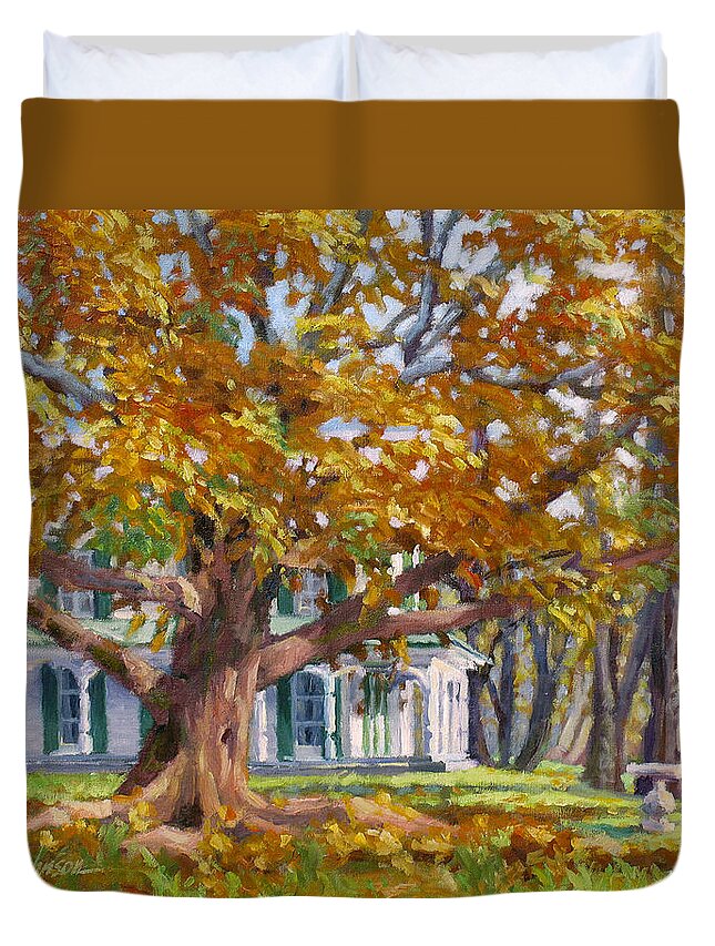 Plein Air Oil Landscape Painting Duvet Cover featuring the painting Crown of Gold by L Diane Johnson