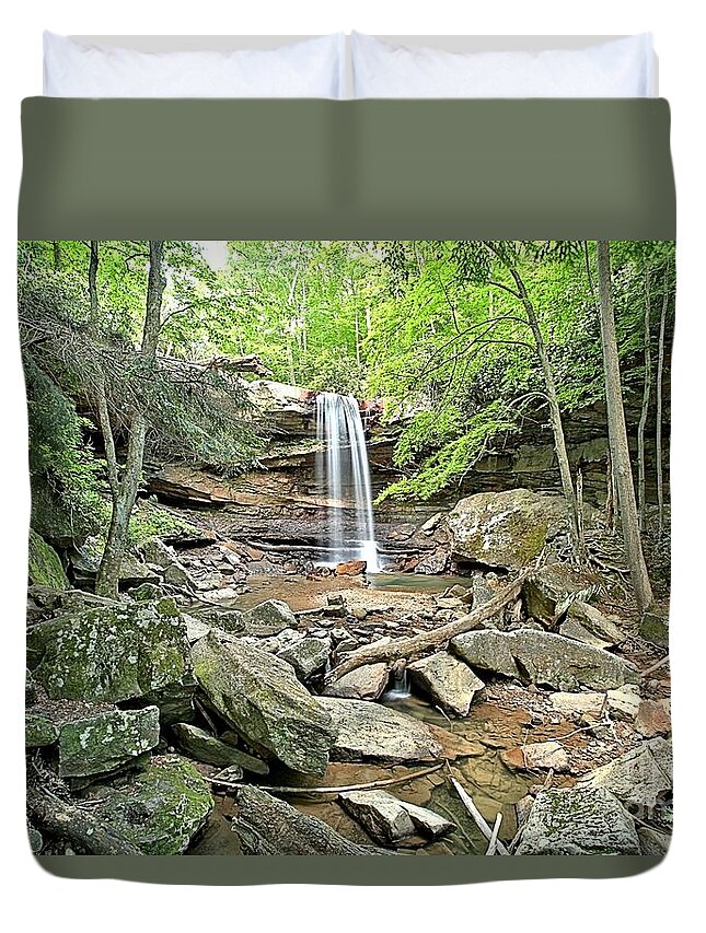 Ohiopyle State Park Duvet Cover featuring the photograph Cucumber Falls Canyon by Adam Jewell