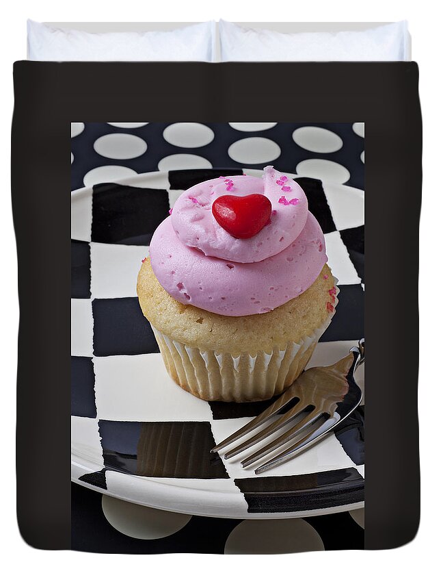 Cupcake With Heart On Checker Plate Duvet Cover For Sale By Garry Gay