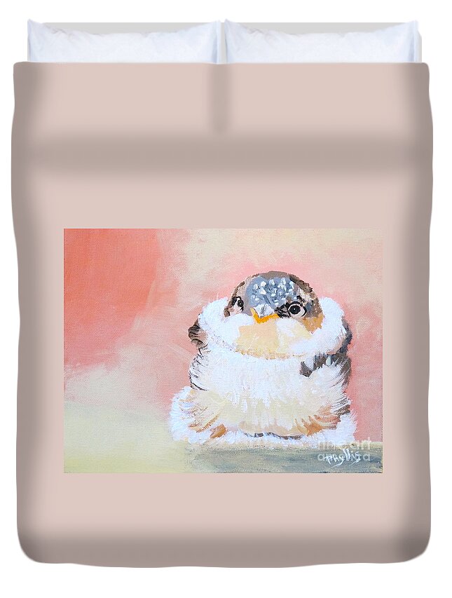 Baby Bird Duvet Cover featuring the painting Cute Baby Birdy by Phyllis Kaltenbach