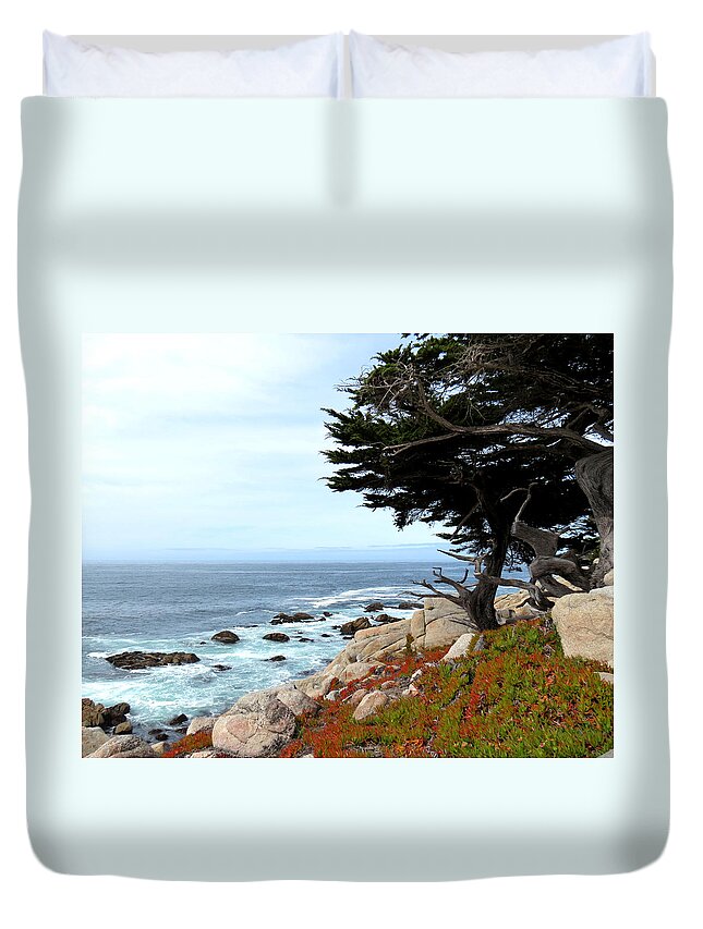 17miledrive.monterey2012 Duvet Cover featuring the photograph Cypress by the Sea by Diane Wood