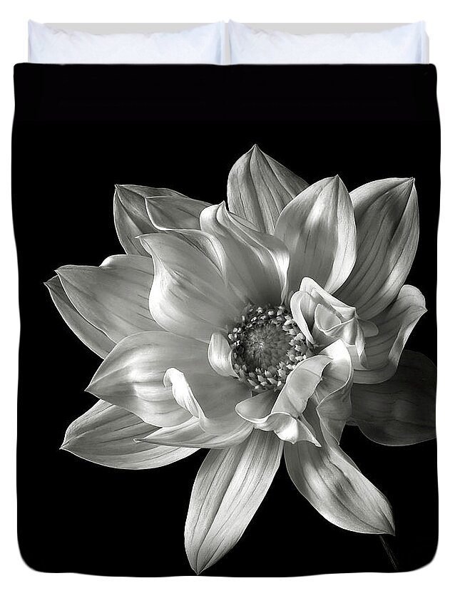 Flower Duvet Cover featuring the photograph Dahlia in Black and White by Endre Balogh