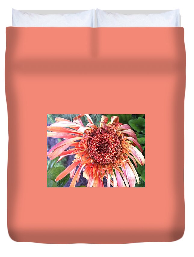 Red Flower Duvet Cover featuring the photograph Daisy in the Wind by Vonda Lawson-Rosa