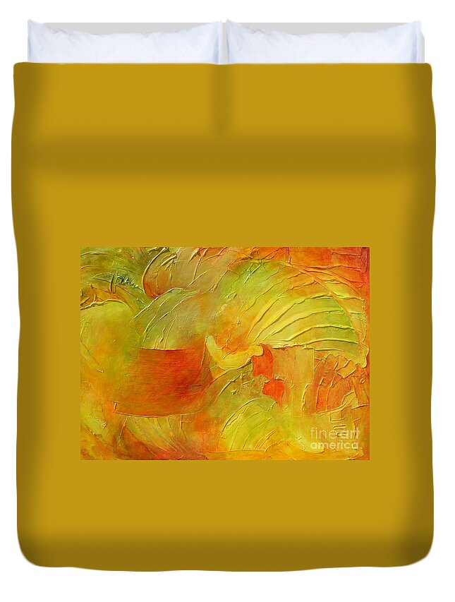 Abstract Duvet Cover featuring the painting Daulphins by Claire Gagnon