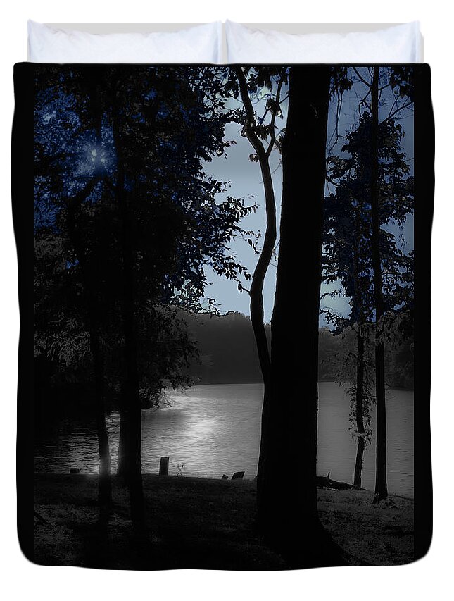 Lake Duvet Cover featuring the photograph Day or Night by DigiArt Diaries by Vicky B Fuller