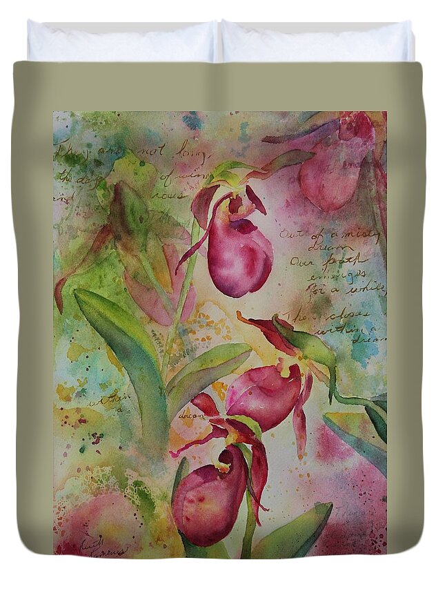 Ladyslippers Duvet Cover featuring the painting Days of Wine and Roses by Ruth Kamenev