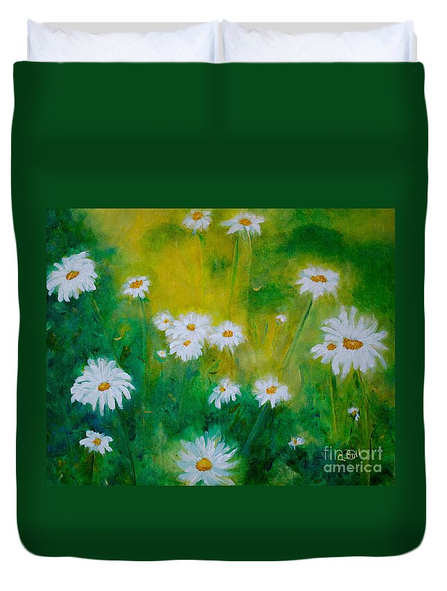 Daisies Duvet Cover featuring the painting Delightful Daisies by Claire Bull
