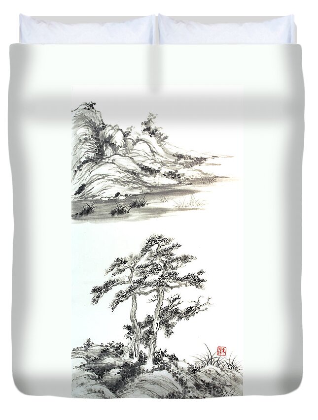 Landscape Duvet Cover featuring the painting Distant Lands by Yolanda Koh