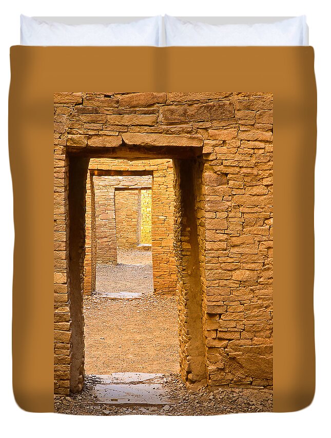 Door Duvet Cover featuring the photograph Doorway Chaco Canyon by Tom and Pat Cory