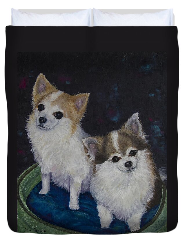 Chihuahua Duvet Cover featuring the painting Dot and Dolly by Dee Carpenter