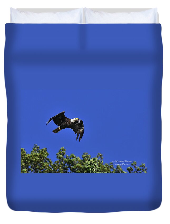 Eagle Over Tree Top Duvet Cover featuring the photograph Eagle Over The Tree Top by Randall Branham