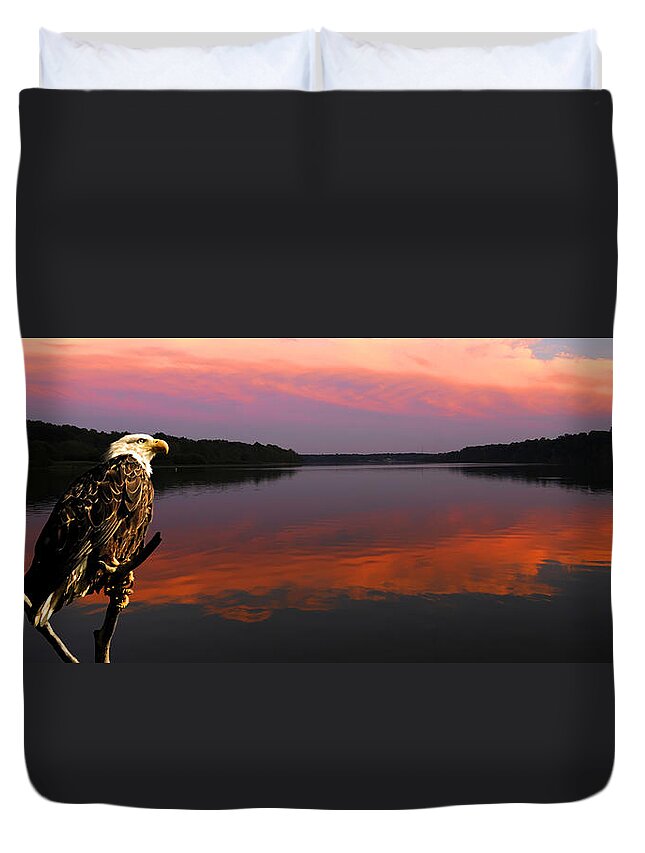 Domain Duvet Cover featuring the photograph Eagle overlooking domain by Randall Branham