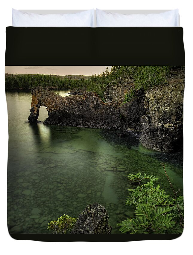 Bay Duvet Cover featuring the photograph Elephant rests in the green lagoon  by Jakub Sisak