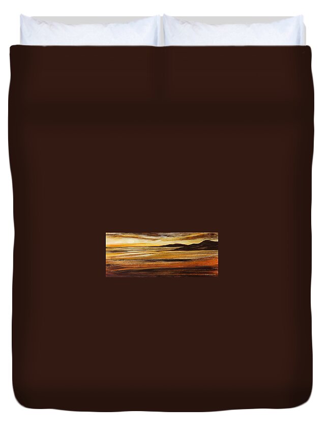 Sunset Duvet Cover featuring the painting End of the Day - Panoramic Sunset by Gina De Gorna