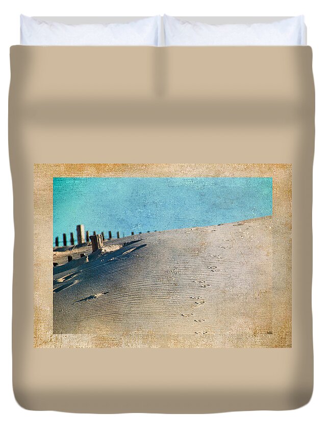 Fence Duvet Cover featuring the photograph Endless Footprints by Trish Tritz