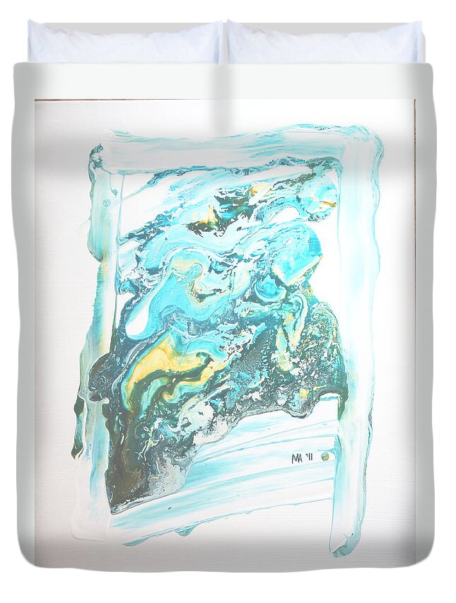 Aqua Duvet Cover featuring the painting Escape Artist by Madeleine Arnett