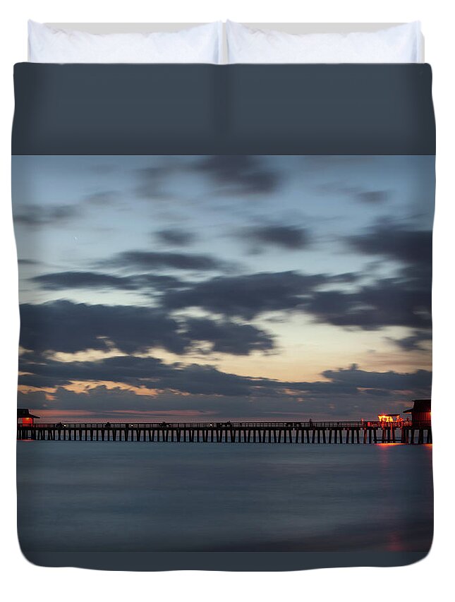 Naples Pier Duvet Cover featuring the photograph Evening Magic by Nick Shirghio