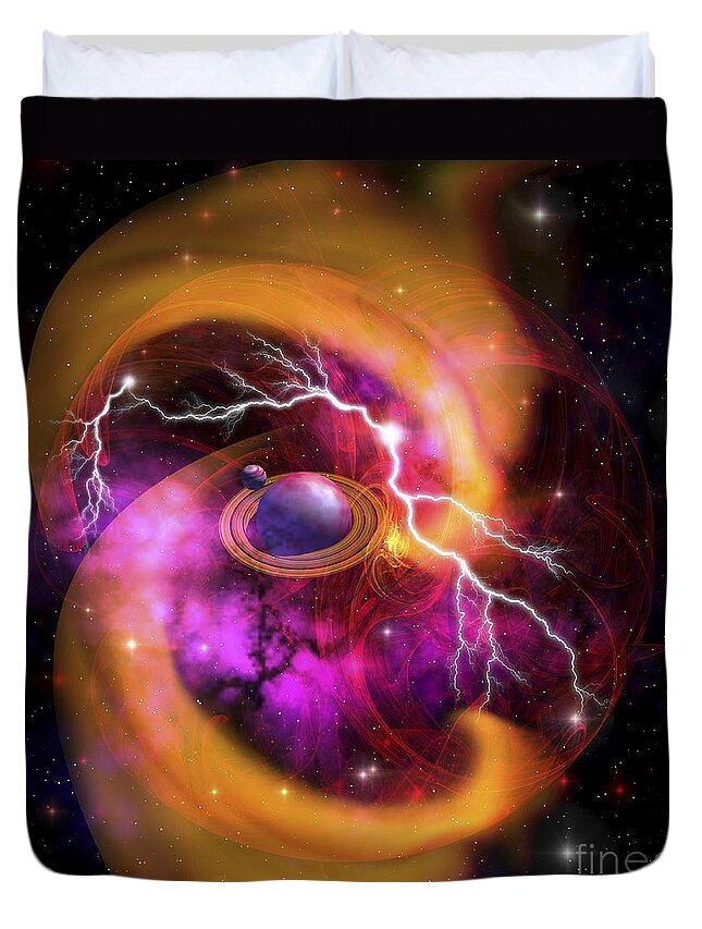 Science Fiction Duvet Cover featuring the digital art Evolution Of Planet Building by Corey Ford