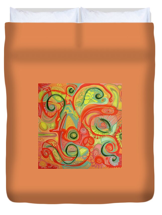 Abstract Duvet Cover featuring the painting Eye on the Dawn by Lynne Taetzsch