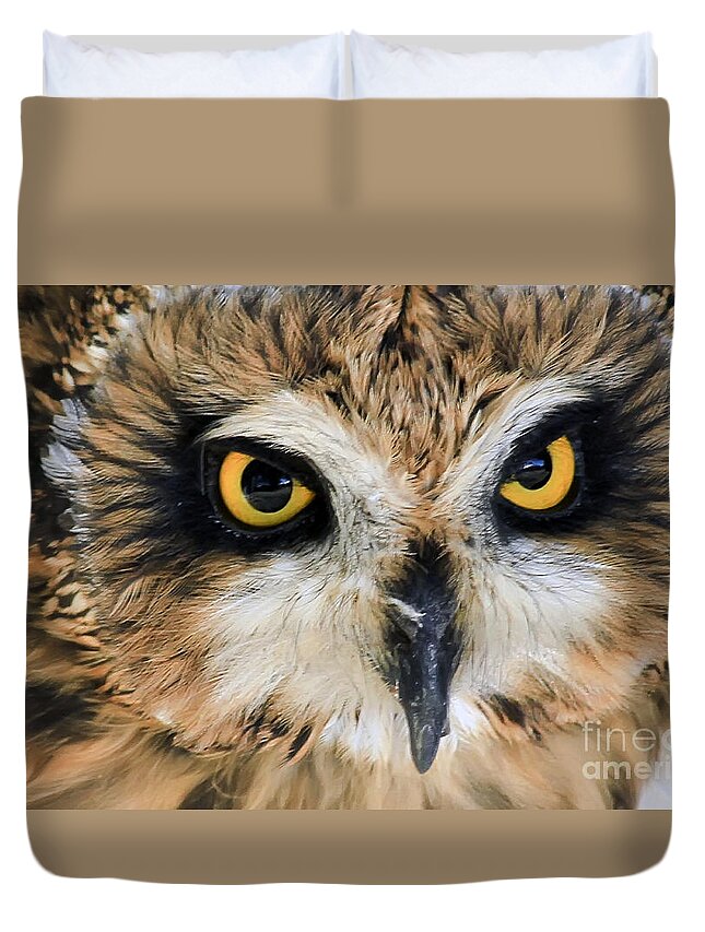 Animal Duvet Cover featuring the photograph Eyes of an OWL by Teresa Zieba