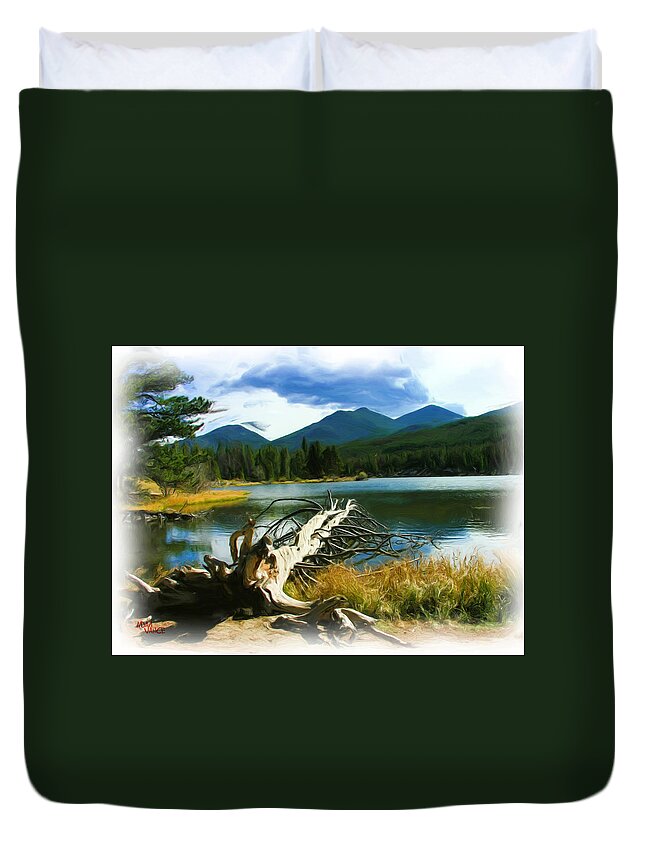 Sprague Lake Duvet Cover featuring the painting Fallen by Adam Vance