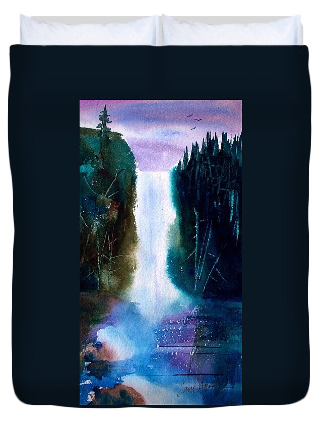 Waterfall Duvet Cover featuring the painting Falling Fury by Frank SantAgata