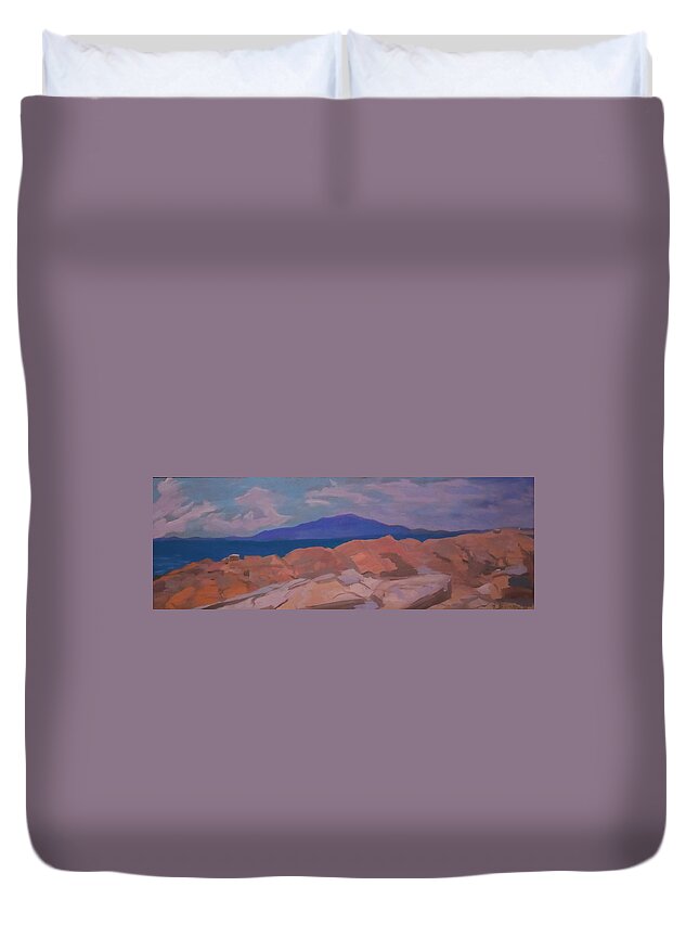 Maine Duvet Cover featuring the painting Feel The Rock Flow by Francine Frank