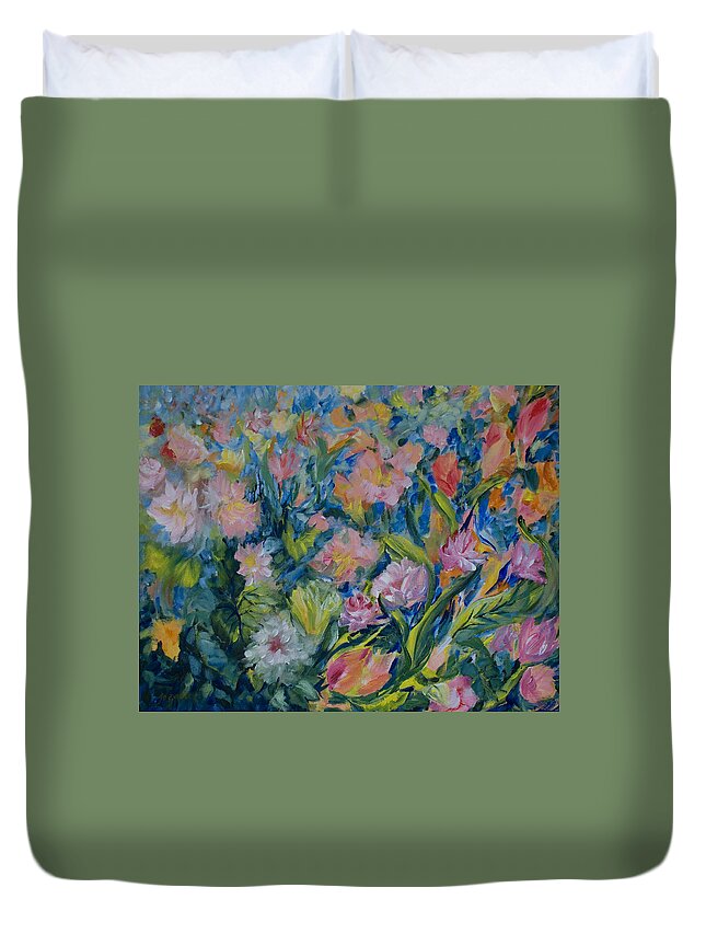 Flowers Duvet Cover featuring the painting Field of Flowers by Jo Smoley