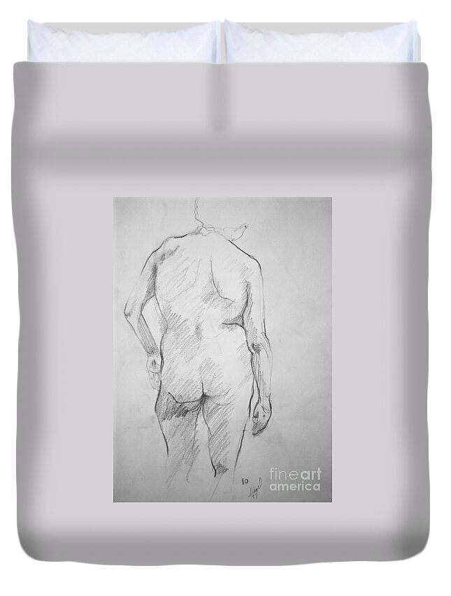 Woman Duvet Cover featuring the drawing Figure Study by Rory Siegel