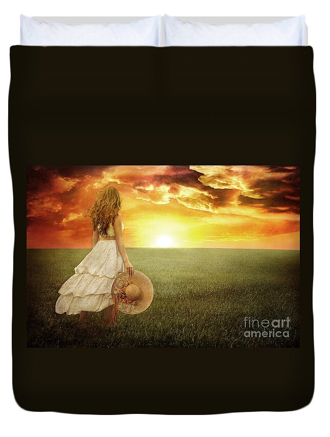 Digital Art Duvet Cover featuring the photograph Fire in the Sky by Cindy Singleton