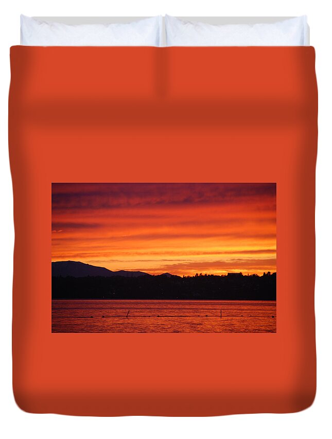 Sky Duvet Cover featuring the photograph Fire Sky by Michael Merry