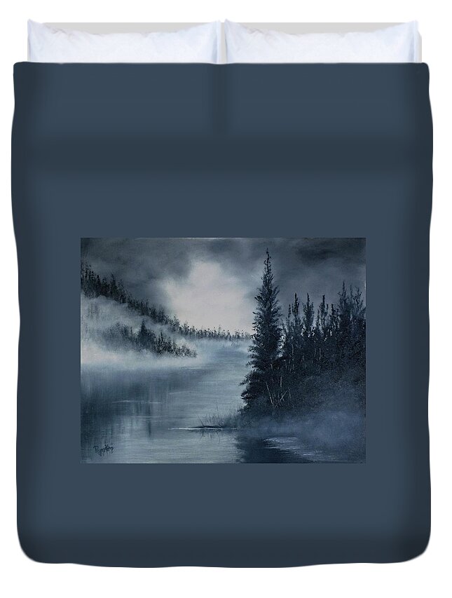 Monochromatic Duvet Cover featuring the painting First Light by Peggy King