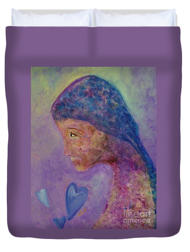 Girl Duvet Cover featuring the painting First Love by Claire Bull