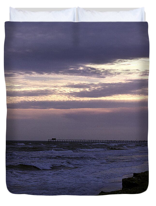 Ocean Duvet Cover featuring the photograph Fishing Pier Before the Storm 14A by Gerry Gantt