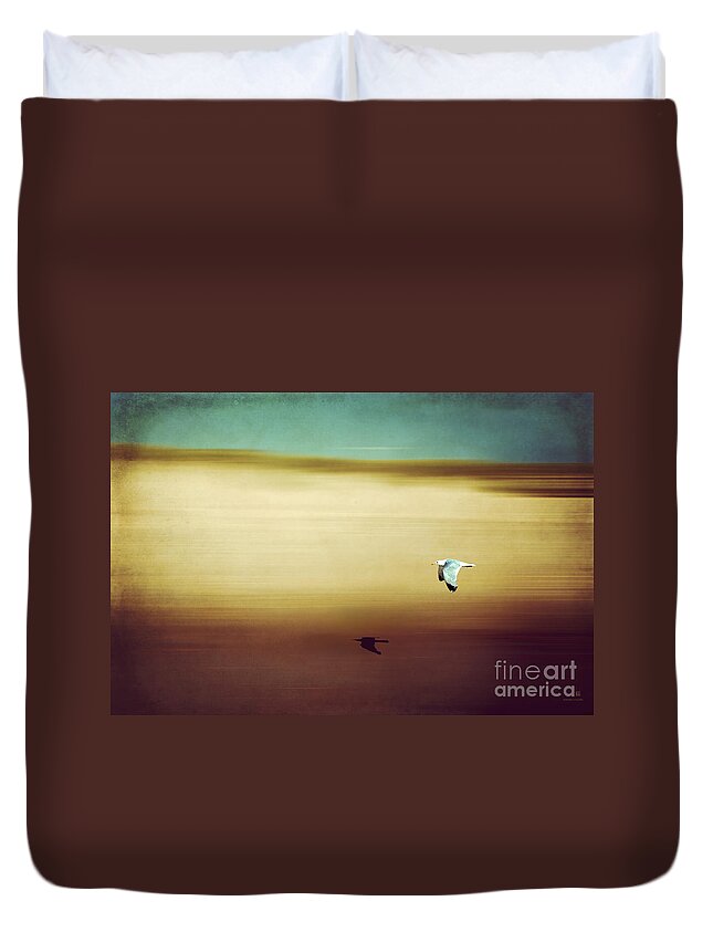 Seagull Duvet Cover featuring the photograph Flight Over The Beach by Hannes Cmarits