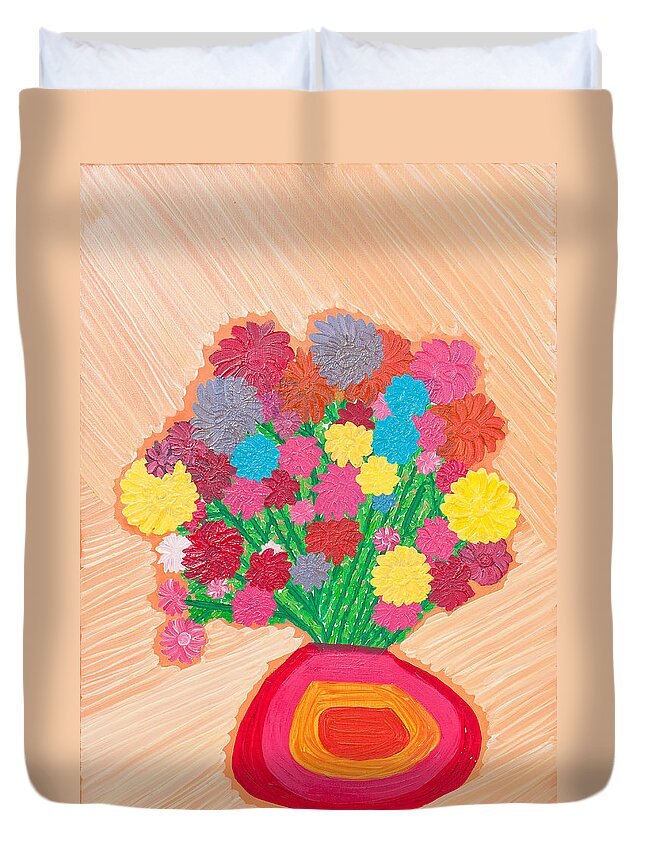 Flowers Duvet Cover featuring the painting Flowers vase by Hagit Dayan