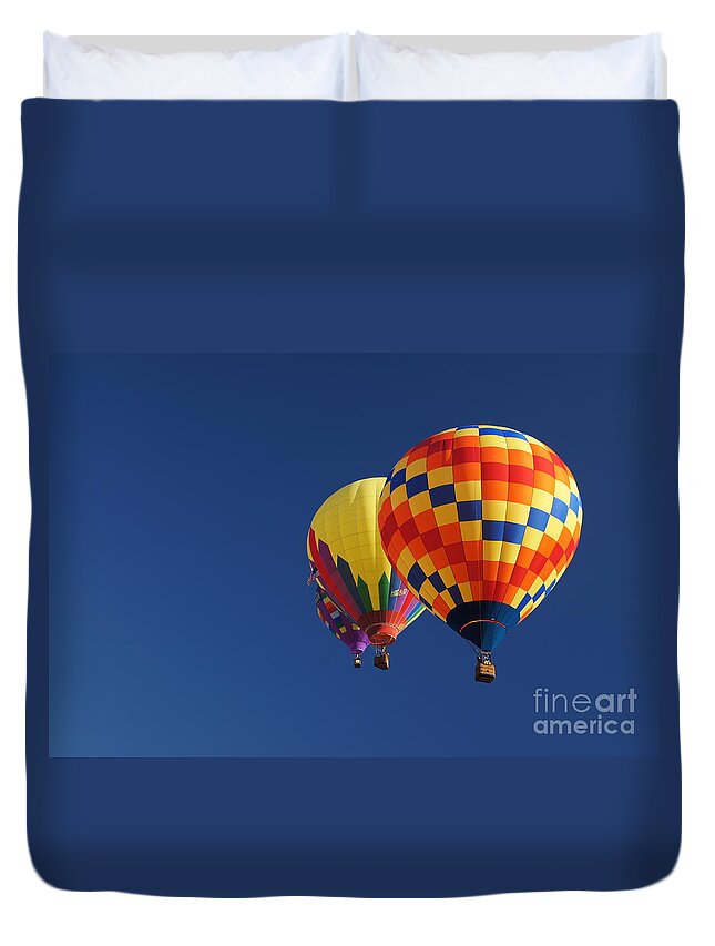 Hot Air Balloon Duvet Cover featuring the photograph Flying High by Benanne Stiens