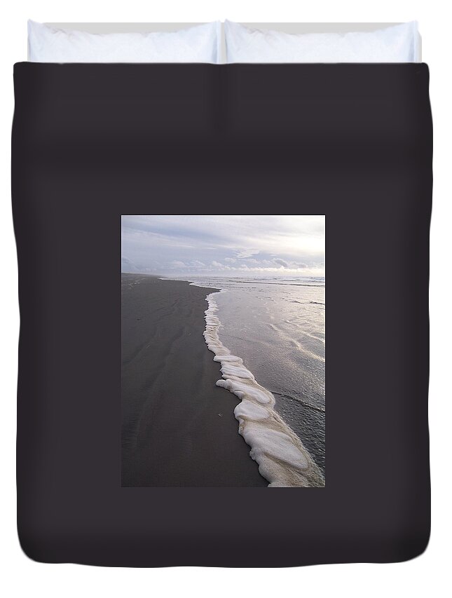Beach Duvet Cover featuring the photograph Foamy Demarcation Line by Peter Mooyman