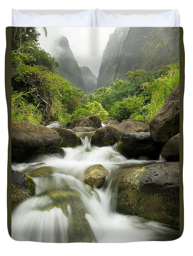 Amazing Duvet Cover featuring the photograph Foggy Iao River Valley by Jenna Szerlag