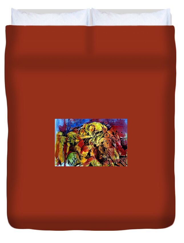  Duvet Cover featuring the painting Football Cluster by John Gholson