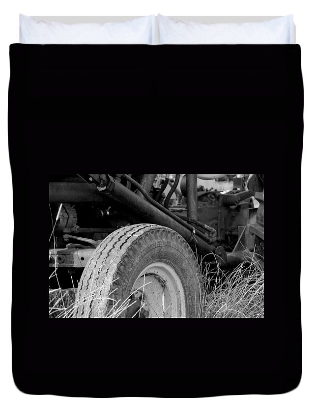 Ford Duvet Cover featuring the photograph Ford Tractor Details in Black and White by Jennifer Ancker