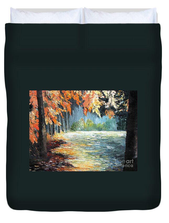 Forest Duvet Cover featuring the painting Forest in Fall by Amalia Suruceanu