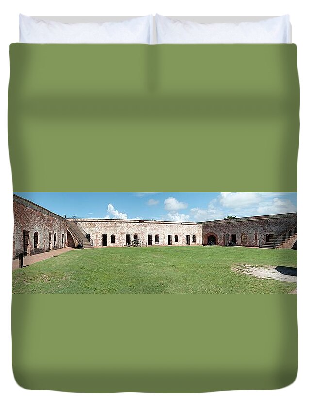 Beaufort Duvet Cover featuring the photograph Fort Macon panorama 2 by Michael Peychich